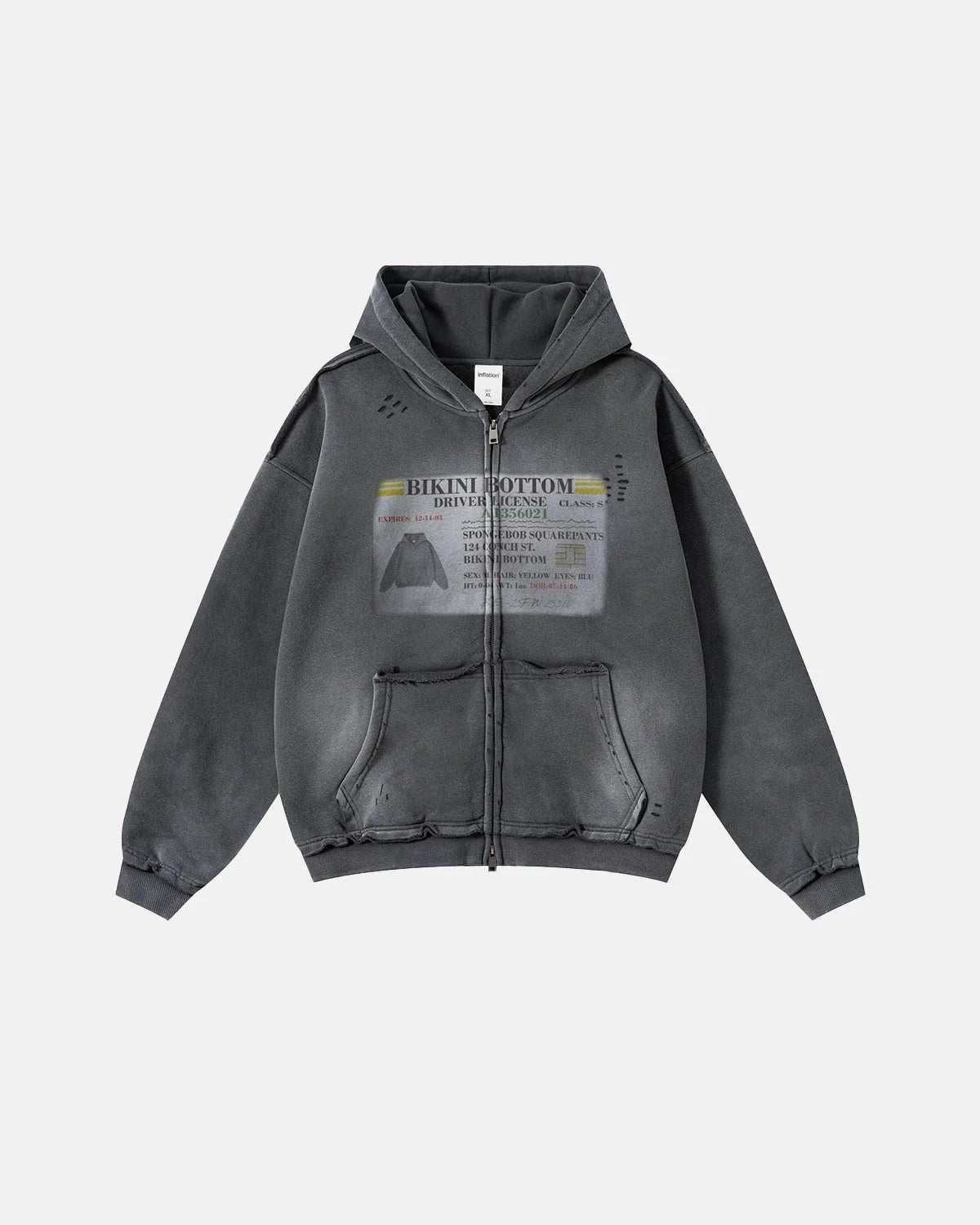 Graphic Ripped Washed Zip Up Hoodies