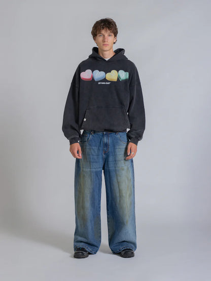HEARTS HOODIE - VINTAGE BLACK