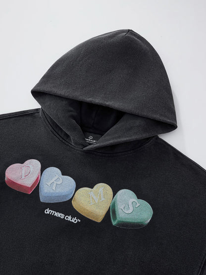 HEARTS HOODIE - VINTAGE BLACK