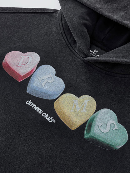 HEARTS HOODIE - VINTAGE BLACK