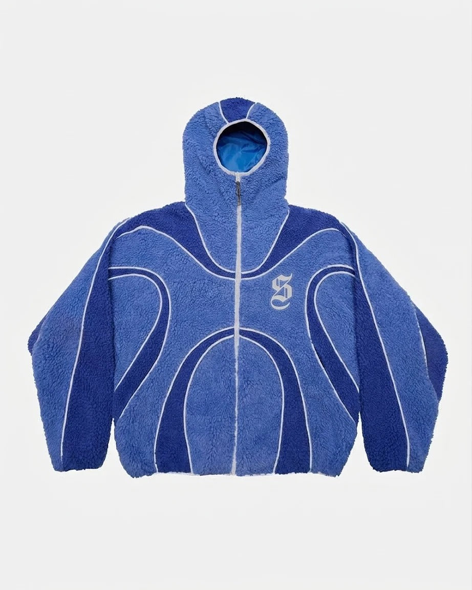 Contrast Patchwork Fleece Coat