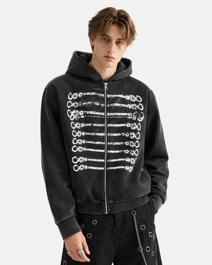 Graphic Washed Zip Up Hoodie