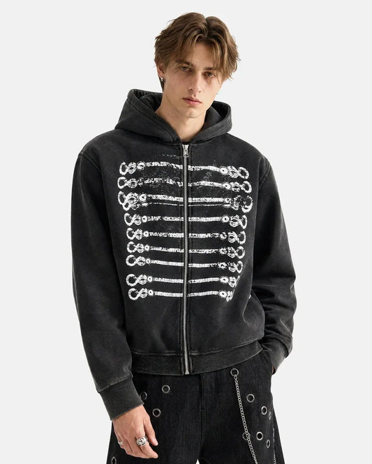 Graphic Washed Zip Up Hoodie