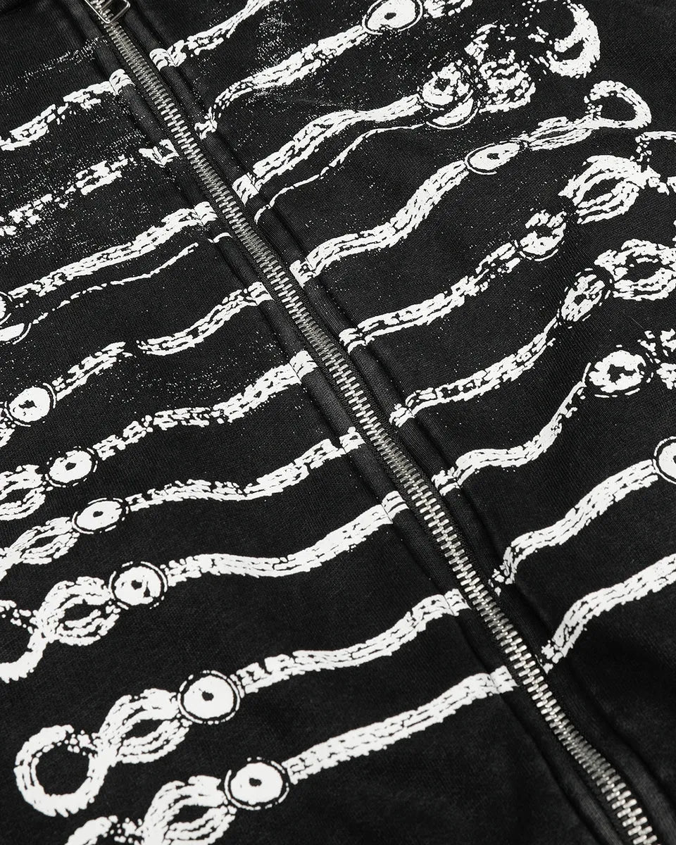 Graphic Washed Zip Up Hoodie