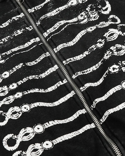 Graphic Washed Zip Up Hoodie